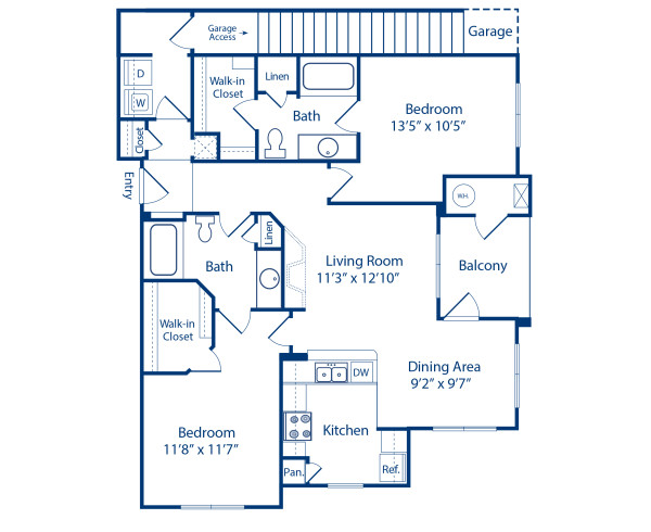 Blueprint of 2.2 EA Floor Plan, 2 Bedrooms and 2 Bathrooms at Camden Fallsgrove Apartments in Rockville, MD