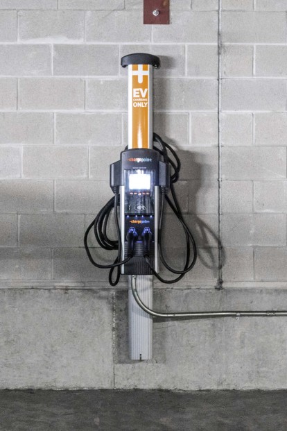 Electric Vehicle charging station in the parking garage