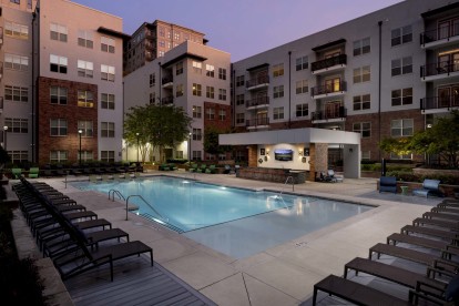 Pool with beach entry at Camden Buckhead Square apartments in Atlanta, GA