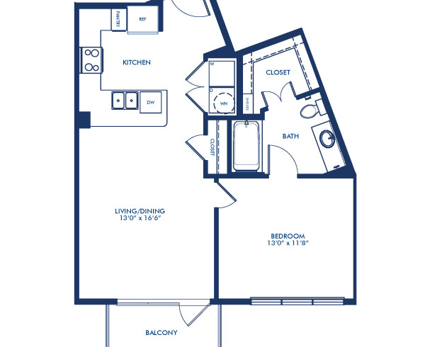   Blueprint of A7 Floor Plan, 1 Bedroom and 1 Bathroom at Camden Victory Park Apartments in Dallas, TX