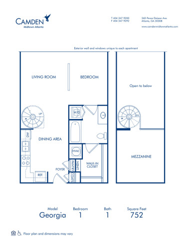 Blueprint of Georgia Floor Plan, Studio with 1 Bathroom at Camden Midtown Atlanta Apartments in Atlanta, GA