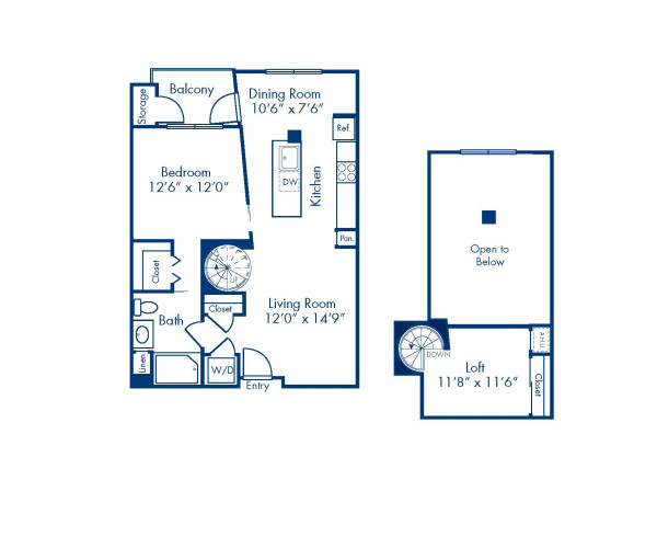 Blueprint of Enlightenment (Loft) Floor Plan, 1 Bedroom and 1 Bathroom at Camden Main and Jamboree Apartments in Irvine, CA