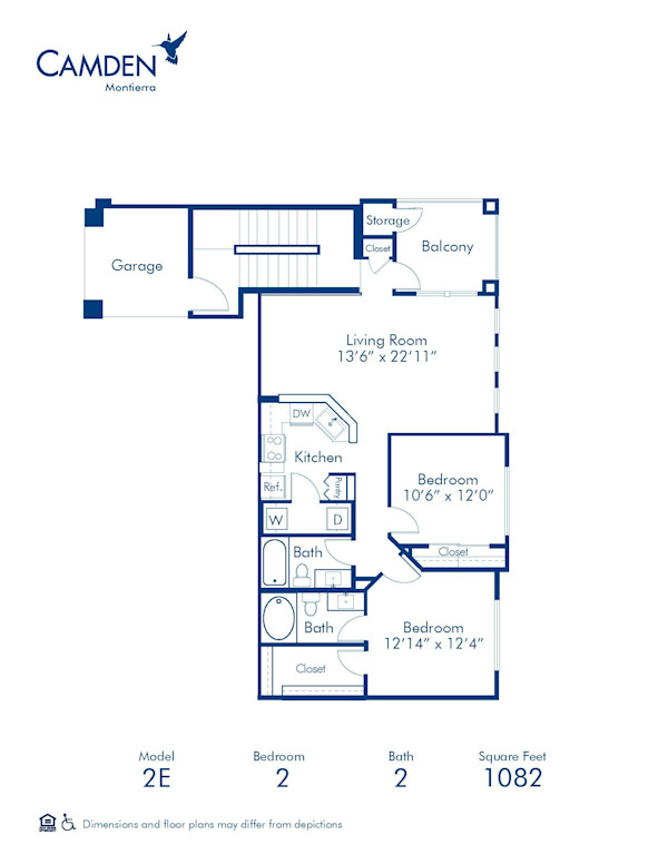 Blueprint of 2E Floor Plan, 2 Bedrooms and 2 Bathrooms at Camden Montierra