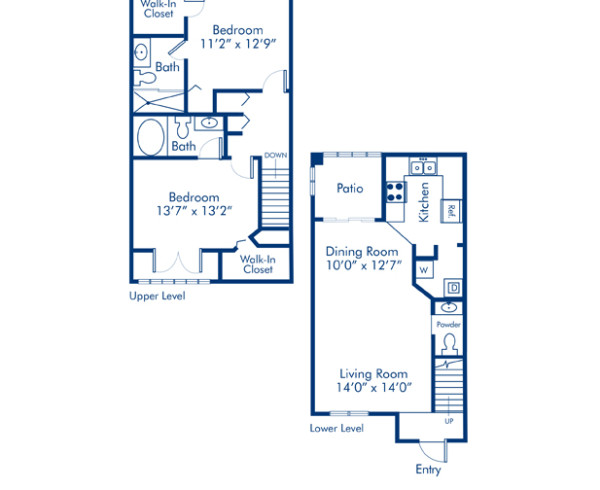 Blueprint of Eagle Floor Plan, 2 Bedrooms and 2.5 Bathrooms at Camden Doral Apartments in Doral, FL