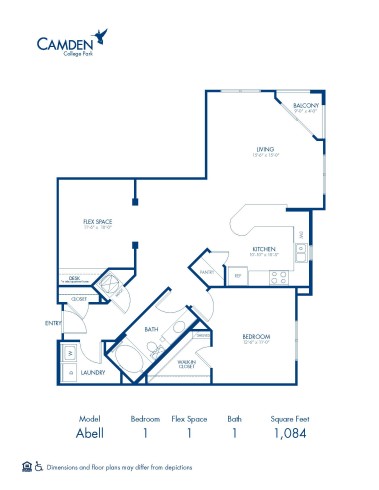 Blueprint of Abell Floor Plan, 1 Bedroom and 1 Bathroom at Camden College Park Apartments in College Park, MD