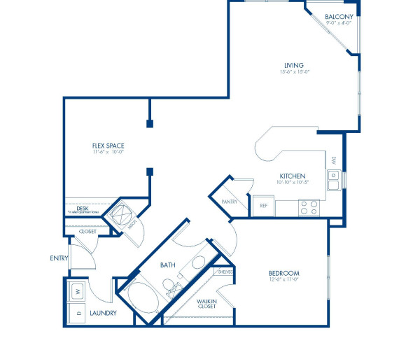 Blueprint of Abell Floor Plan, 1 Bedroom and 1 Bathroom at Camden College Park Apartments in College Park, MD