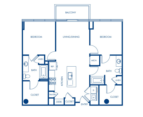 Blueprint of B2 Floor Plan, 2 Bedrooms and 2 Bathrooms at Camden Music Row Apartments in Nashville, TN