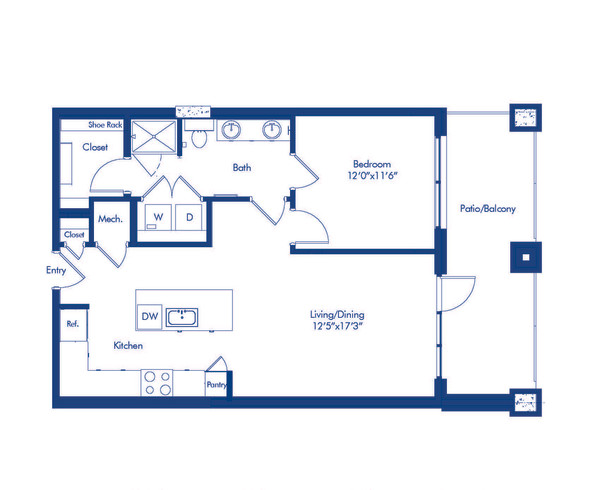 A3 Floor Plan, One Bedroom Apartment Home with 1 Bathroom at Camden Buckhead in Atlanta, GA