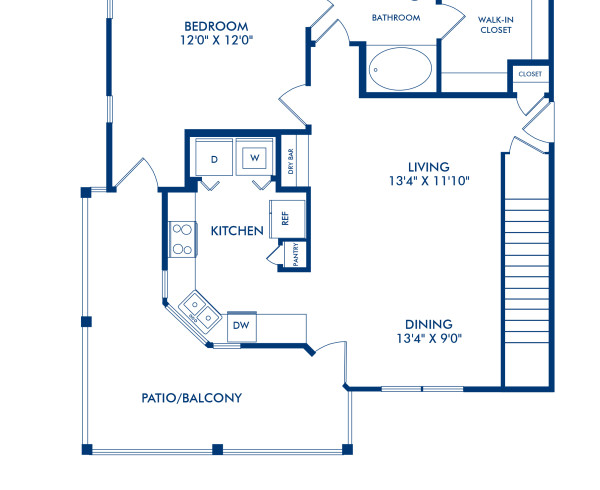Blueprint of Messina Estates  - Garage Floor Plan, 1 Bedroom and 1 Bathroom at Camden Riverwalk Apartments in Grapevine, TX