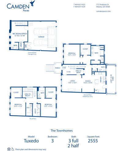 Blueprint of Tuxedo Floor Plan, 3 Bedrooms and 3 Bathrooms at Camden Paces Apartments in Atlanta, GA
