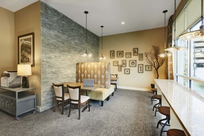 community workspace with wireless printer at Camden Lincoln Station Apartments in Lone Tree, CO