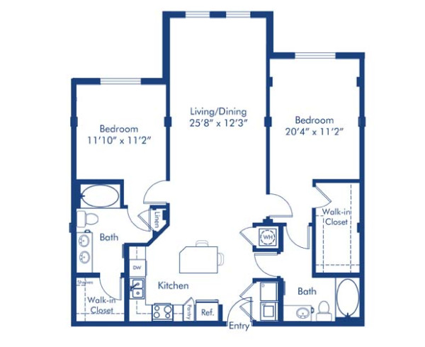 Blueprint of The C-6 Floor Plan, 2 Bedrooms and 2 Bathrooms at Camden Boca Raton Apartments in Boca Raton, FL