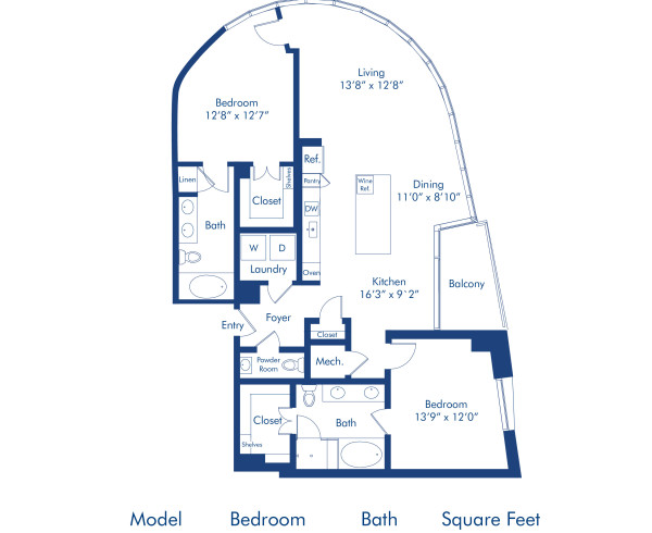 Camden Downtown Houston apartments two bedroom floor plan B5