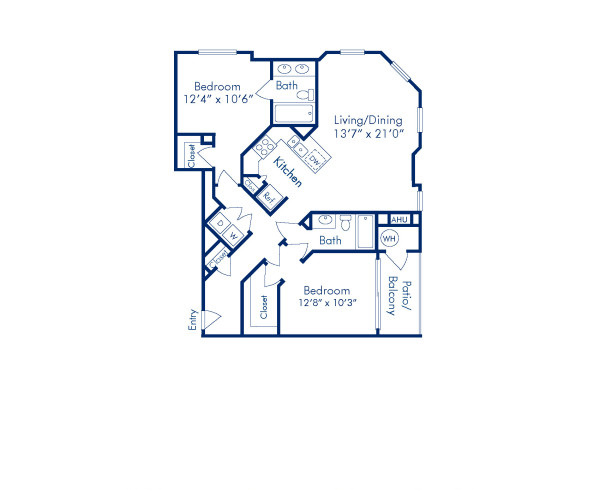 Blueprint of Langley Floor Plan, 2 Bedrooms and 2 Bathrooms at Camden Potomac Yard Apartments in Arlington, VA