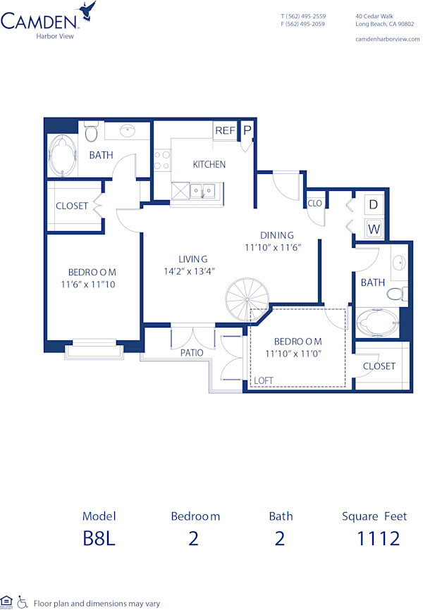 Blueprint of B8L Floor Plan, 2 Bedrooms and 2 Bathrooms at Camden Harbor View Apartments in Long Beach, CA