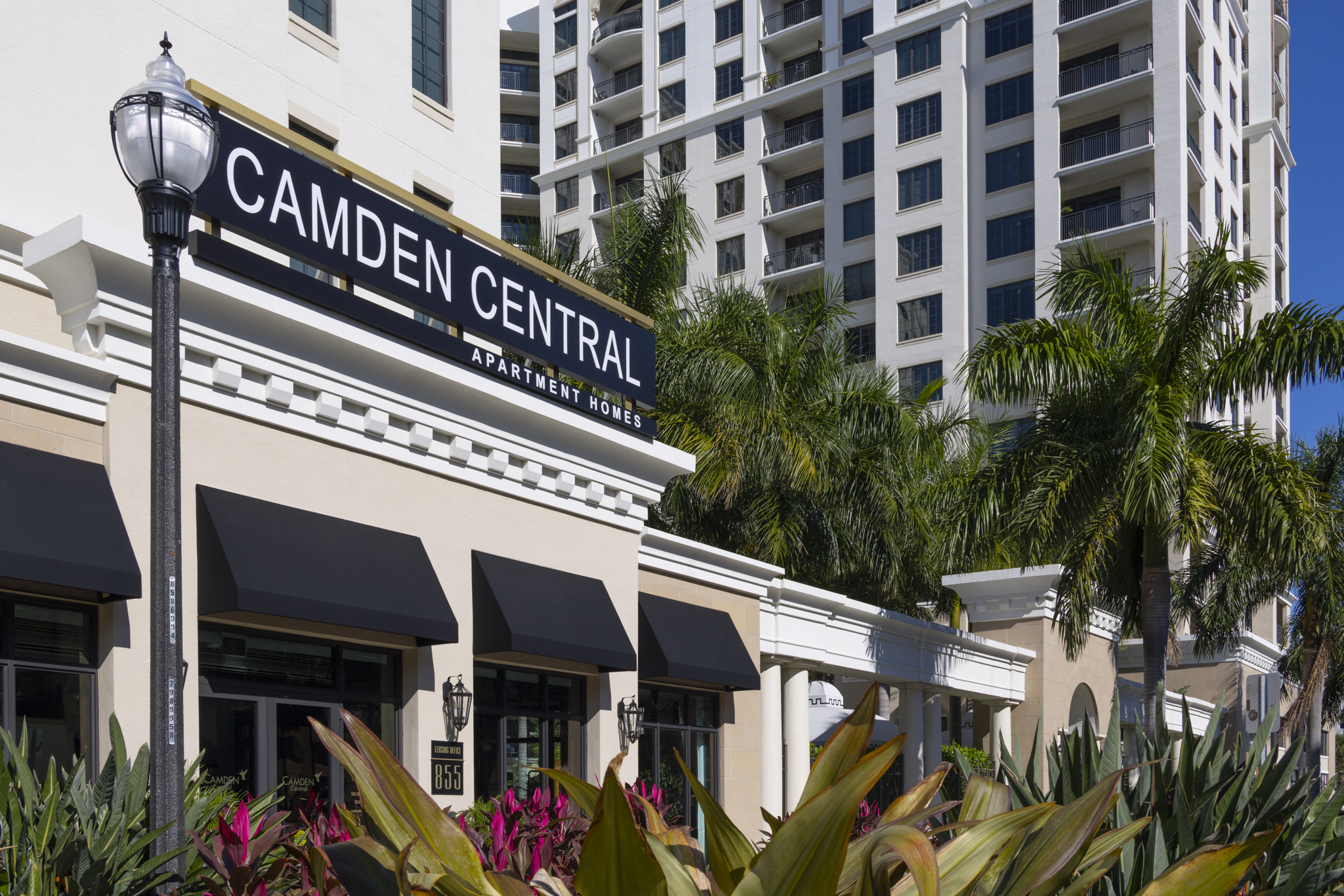 Entrance at Camden Central apartment homes in St. Petersburg, Florida.