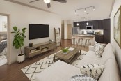 Living room with wood-style flooring at Camden La Frontera