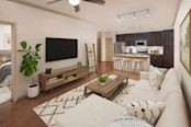 Living room with wood-style flooring at Camden La Frontera