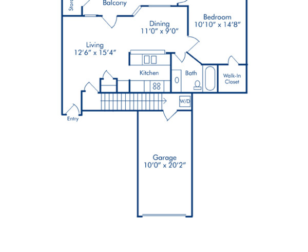 Blueprint of Red River Floor Plan, 1 Bedroom and 1 Bathroom at Camden Cimarron Apartments in Irving, TX