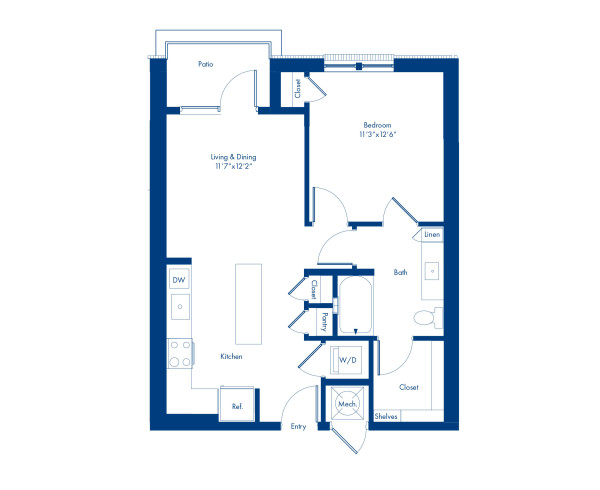 The A4 floor plan at Camden NoDa in Charlotte, NC - 1 bed, 1 bath floor plan at 688 square feet