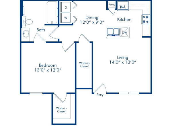 Wisteria-A floor plan, 1 bed, 1 bath, 743 sq ft accessible apartment home at Camden Brushy Creek Apartments in Cedar Park, TX