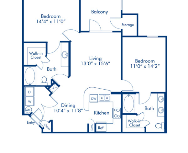 Blueprint of Shires Floor Plan, 2 Bedrooms and 2 Bathrooms at Camden Westchase Park Apartments in Tampa, FL