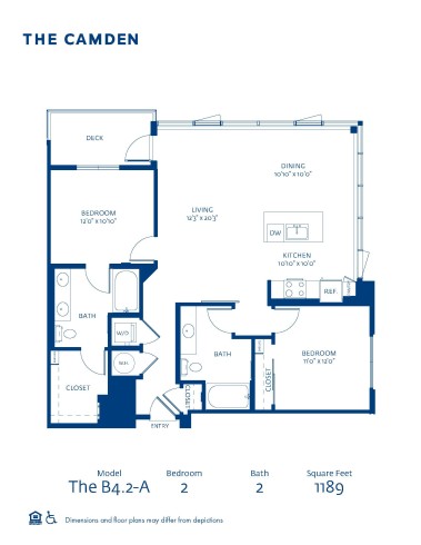 Blueprint of B4.2-A Floor Plan, 2 Bedroom and 2 Bathroom Apartment Home at The Camden in Hollywood, CA