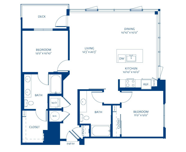 Blueprint of B4.2-A Floor Plan, 2 Bedroom and 2 Bathroom Apartment Home at The Camden in Hollywood, CA