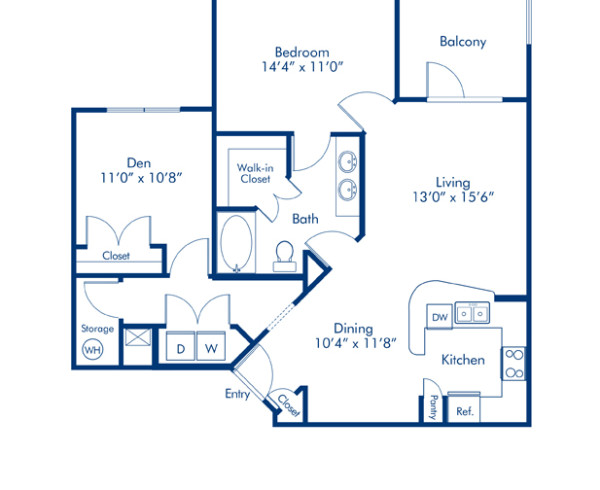 Blueprint of Plaza Floor Plan, 1 Bedroom and 1 Bathroom at Camden Town Square Apartments in Kissimmee, FL