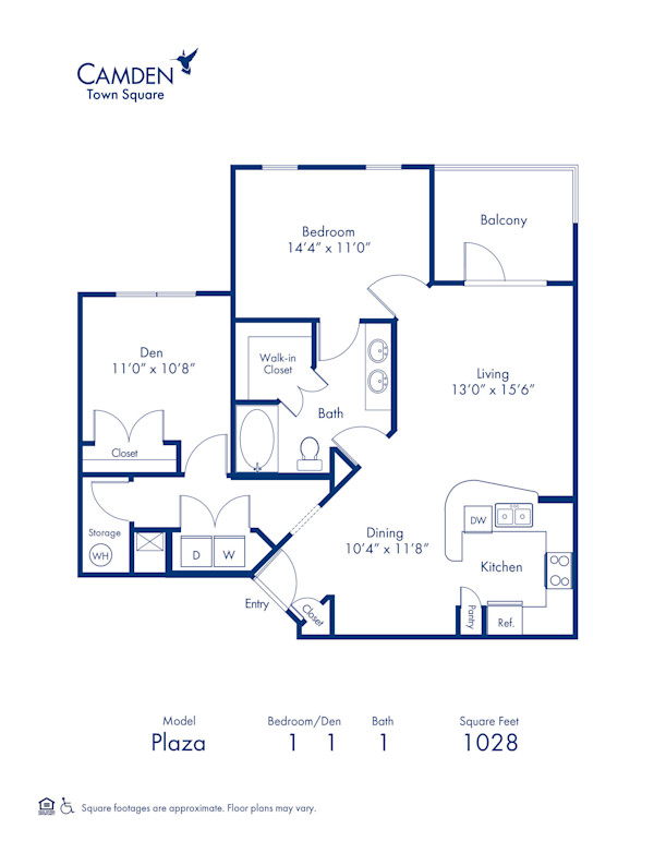Blueprint of Plaza Floor Plan, 1 Bedroom and 1 Bathroom at Camden Town Square Apartments in Kissimmee, FL