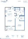 Blueprint of Ash - II Floor Plan, 1 Bedroom and 1 Bathroom at Camden Amber Oaks II Apartments in Austin, TX