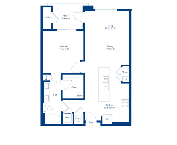 Camden Tempe apartments in Tempe, Arizona, one bedroom floor plan A5.2