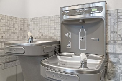 Water bottle filling station and water fountain near the Fitness Center