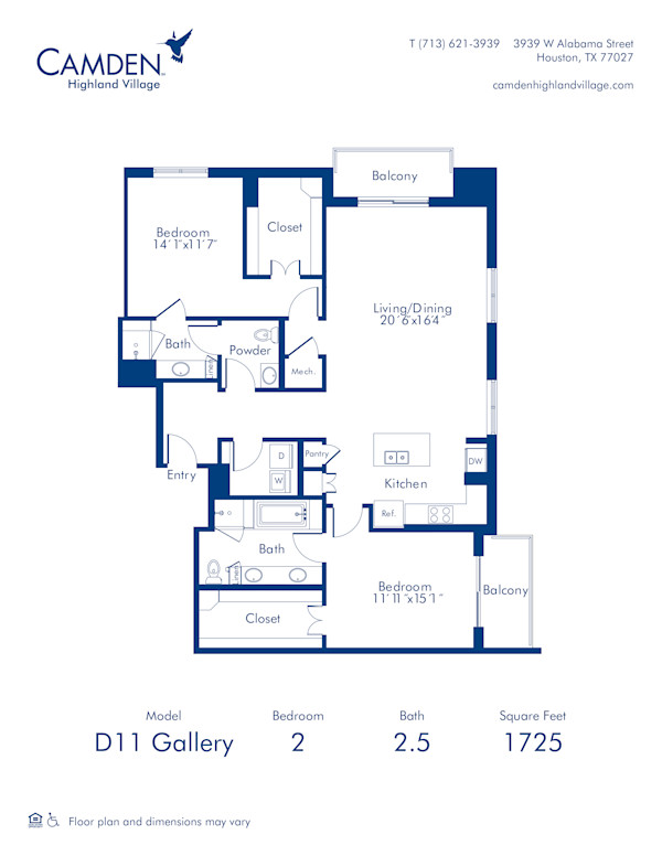 Camden Highland Village apartments in Houston, TX Gallery two bedroom floor plan D11