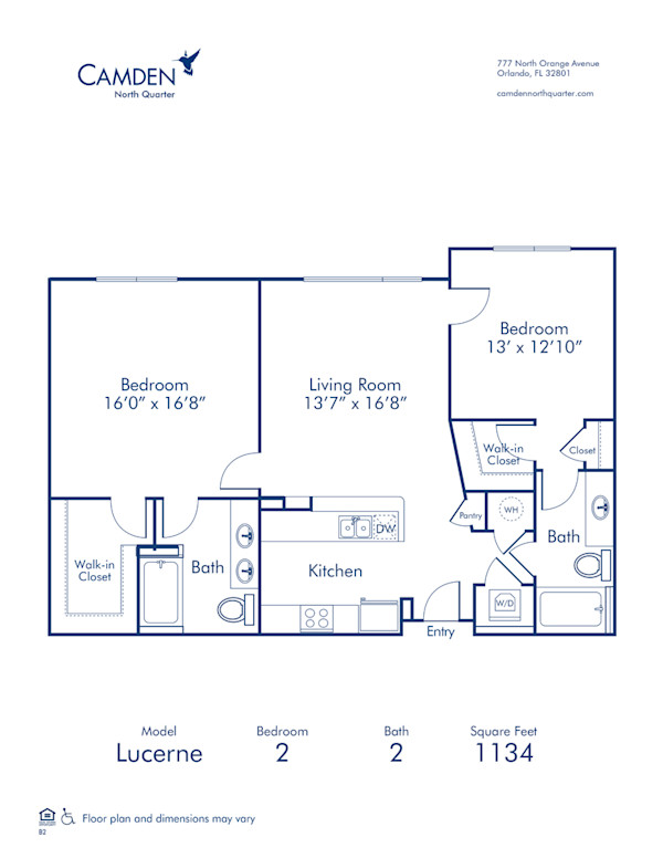 Camden North Quarter Apartments Downtown Orlando two bedroom floor plan Lucerne