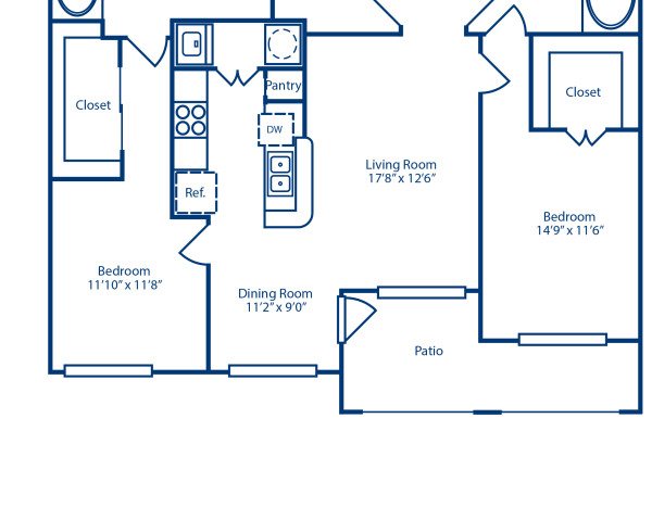Blueprint of B2C Floor Plan, 2 Bedrooms and 2 Bathrooms at Camden Farmers Market Apartments in Dallas, TX