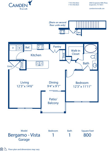 Blueprint of Bergamo Vista - Garage Floor Plan, 1 Bedroom and 1 Bathroom at Camden Riverwalk Apartments in Grapevine, TX