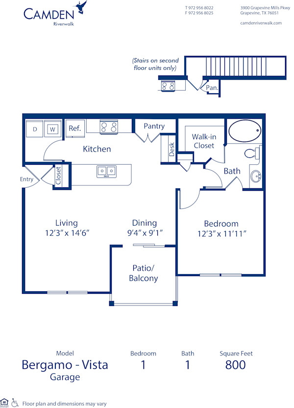 Blueprint of Bergamo Vista - Garage Floor Plan, 1 Bedroom and 1 Bathroom at Camden Riverwalk Apartments in Grapevine, TX