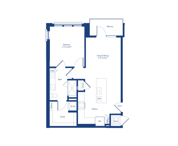 The A13 floor plan, 1 bed, 1 bath at Camden NoDa Apartments in Charlotte, NC