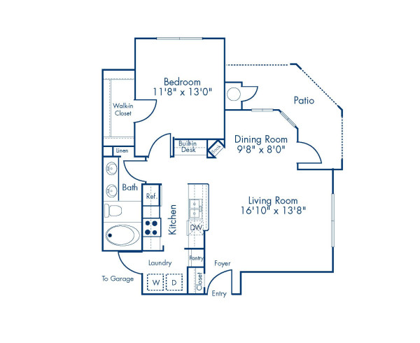 Blueprint of A4 Floor Plan, 1 Bedroom and 1 Bathroom at Camden Stoneleigh Apartments in Austin, TX