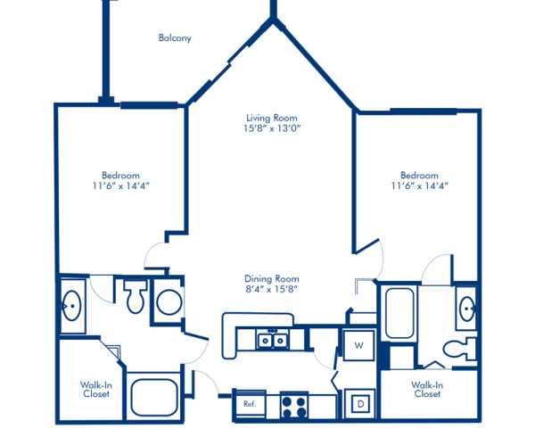 Blueprint of Englewood Floor Plan, 2 Bedrooms and 2 Bathrooms at Camden Aventura Apartments in Aventura, FL