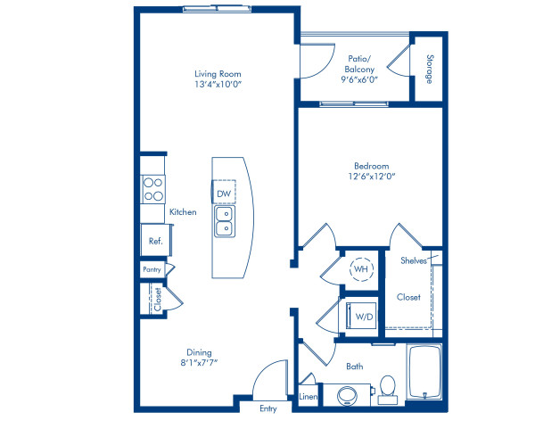 Blueprint of A5 Floor Plan, Apartment Home with 1 Bedroom and 1 Bathroom at Camden North End in Phoenix, AZ