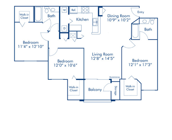 Blueprint of Barrington Floor Plan, 3 Bedrooms and 2 Bathrooms at Camden World Gateway Apartments in Orlando, FL