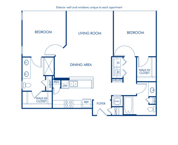 Blueprint of Hawk Floor Plan, 2 Bedrooms and 2 Bathrooms at Camden Midtown Atlanta Apartments in Atlanta, GA