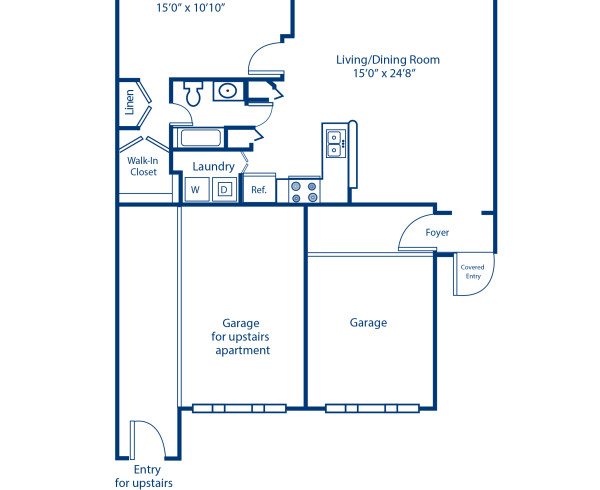 Blueprint of Augustine Floor Plan, 1 Bedroom and 1 Bathroom at Camden Plantation Apartments in Plantation, FL