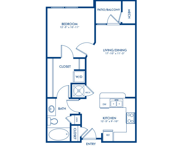 Blueprint of Alberta Floor Plan, 1 Bedroom and 1 Bathroom at Camden Dulles Station Apartments in Herndon, VA