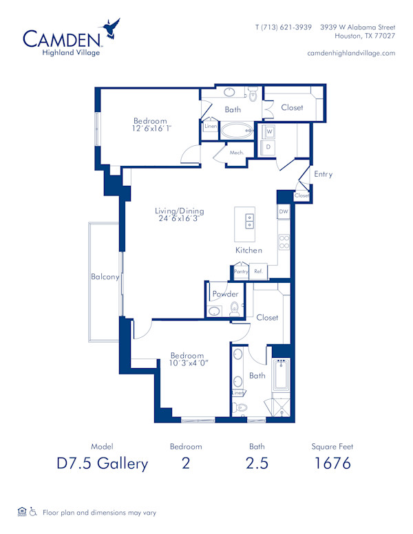 Camden Highland Village apartments in Houston, TX Gallery two bedroom floor plan D7.5