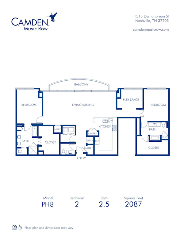 Blueprint of P8 Floor Plan, 2 Bedrooms and 2.5 Bathrooms at Camden Music Row Apartments in Nashville, TN
