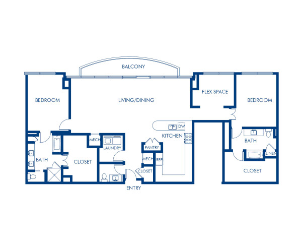 Blueprint of P8 Floor Plan, 2 Bedrooms and 2.5 Bathrooms at Camden Music Row Apartments in Nashville, TN