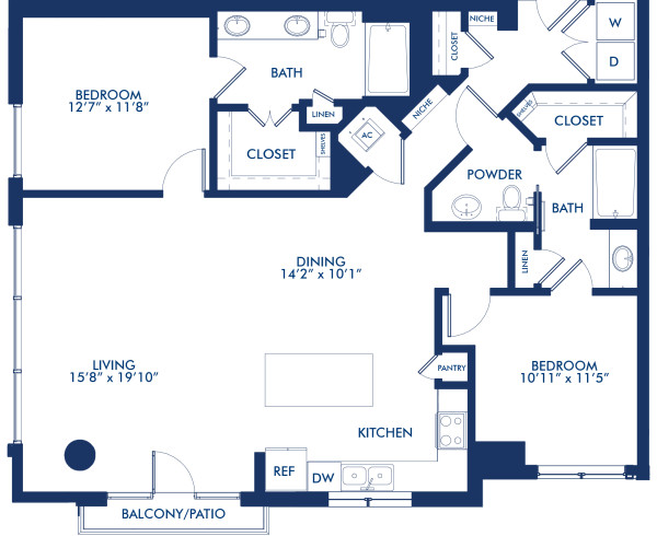 Blueprint of B5.1 Floor Plan, Two Bedroom and Two Bathroom Apartment at Camden McGowen Station Apartments in Midtown Houston, TX